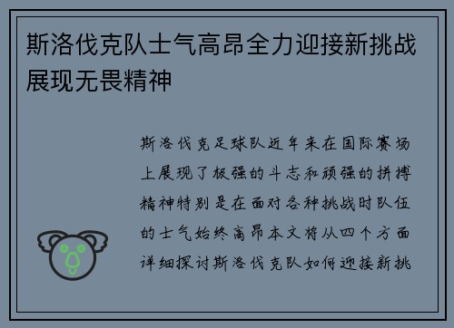斯洛伐克队士气高昂全力迎接新挑战展现无畏精神