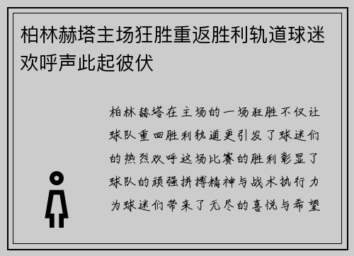 柏林赫塔主场狂胜重返胜利轨道球迷欢呼声此起彼伏