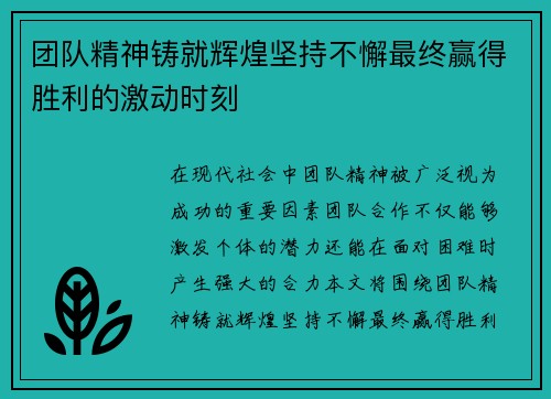 团队精神铸就辉煌坚持不懈最终赢得胜利的激动时刻